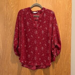 Lush Burgundy Blouse with White Dots